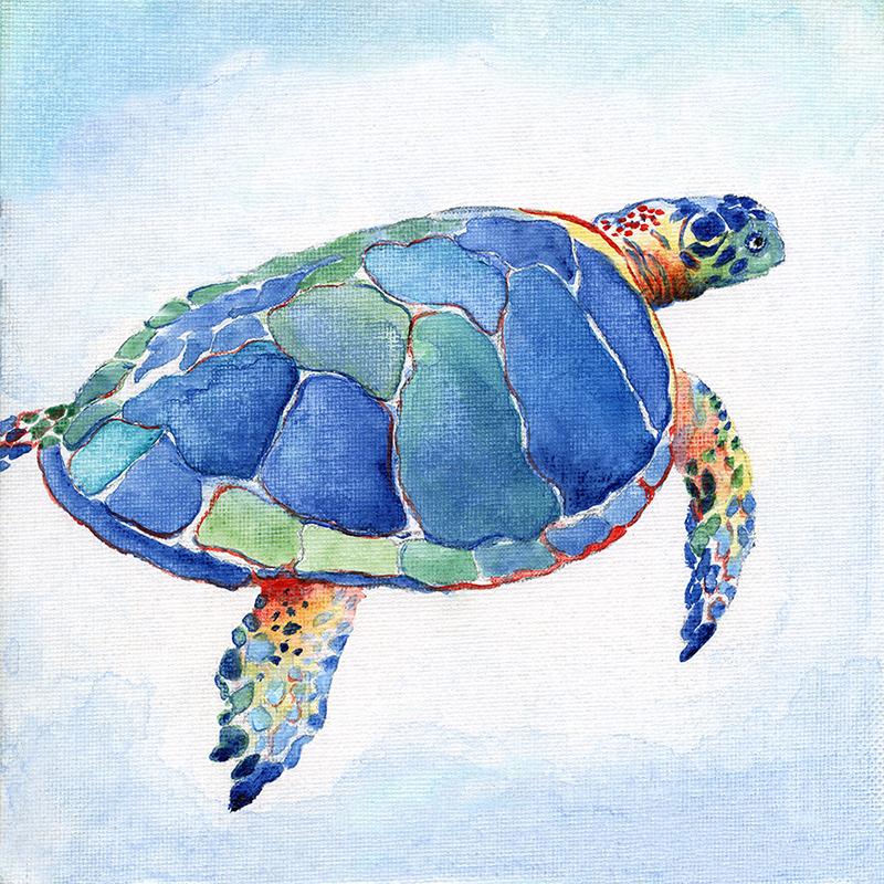 tropical watercolor ~ blue turtle 01