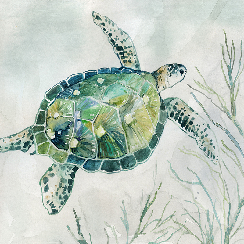 green watercolor turtle 01