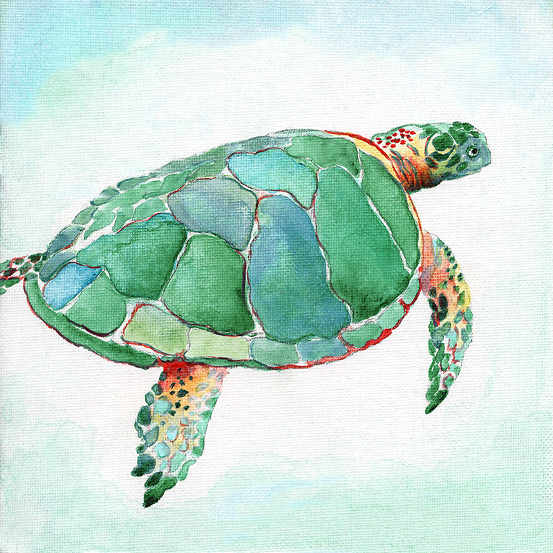tropical watercolor ~ green turtle 01