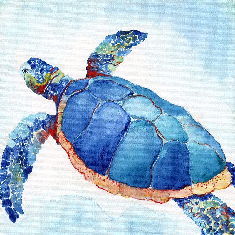 tropical watercolor ~ blue turtle 02