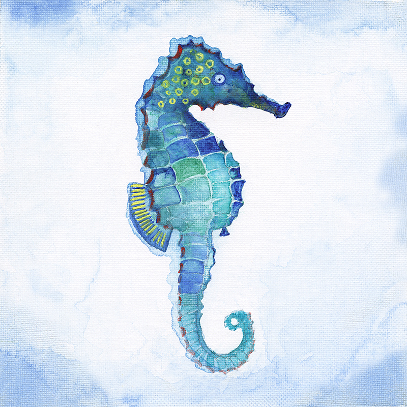 tropical watercolor ~ seahorse